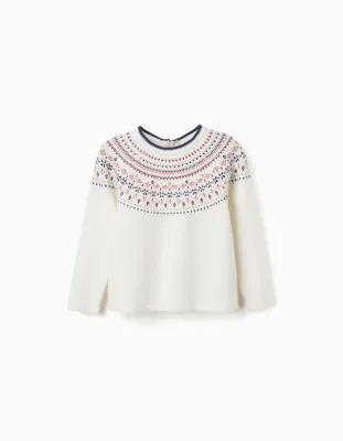 Girls White Knitted Jacquard Jumper
