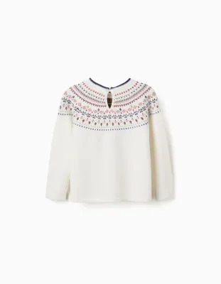 Girls White Knitted Jacquard Jumper