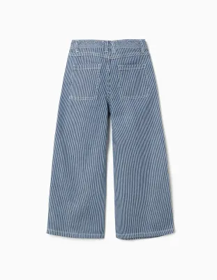Girls Blue/White Stripe Wide Leg Jeans
