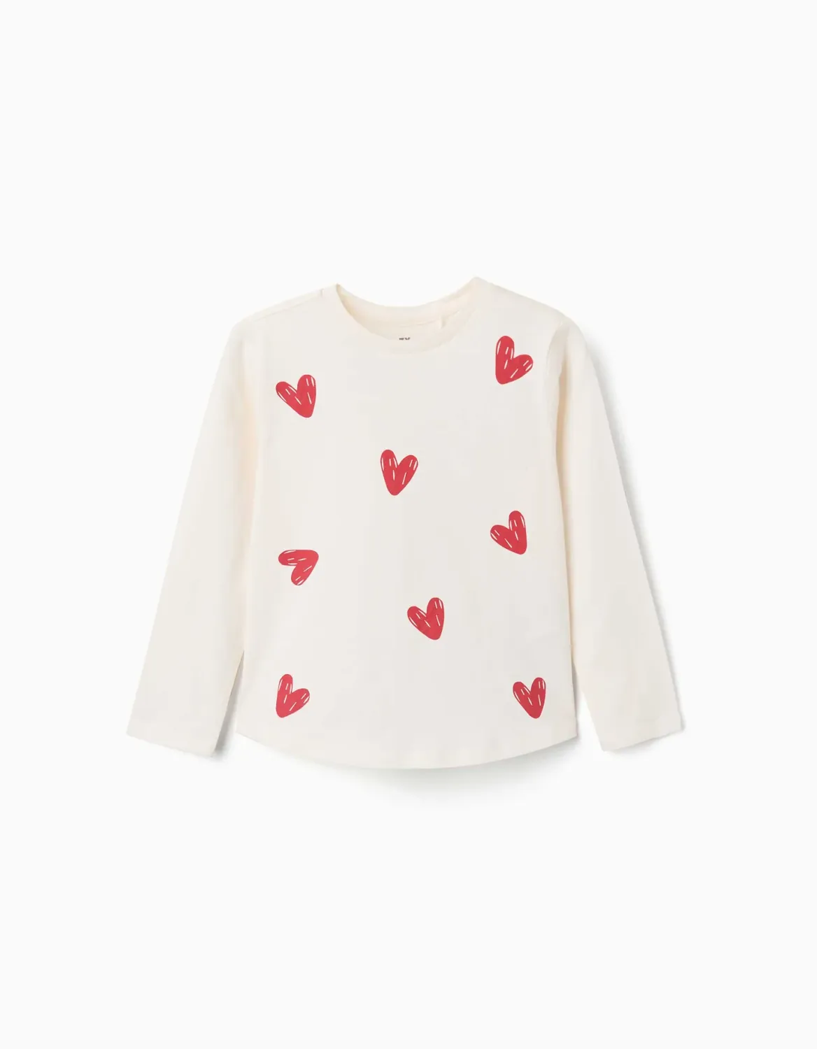 Girls Cream Heart Print Long Sleeve Top, Size: 3/4Y, Style: 31081176041