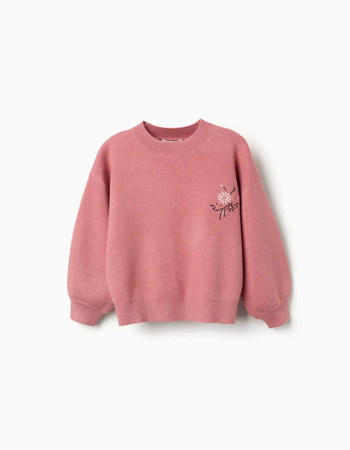 Girls Pink Knitted Jumper with Embroidered Flowers, Size: 3/4Y, Style: 31081128038