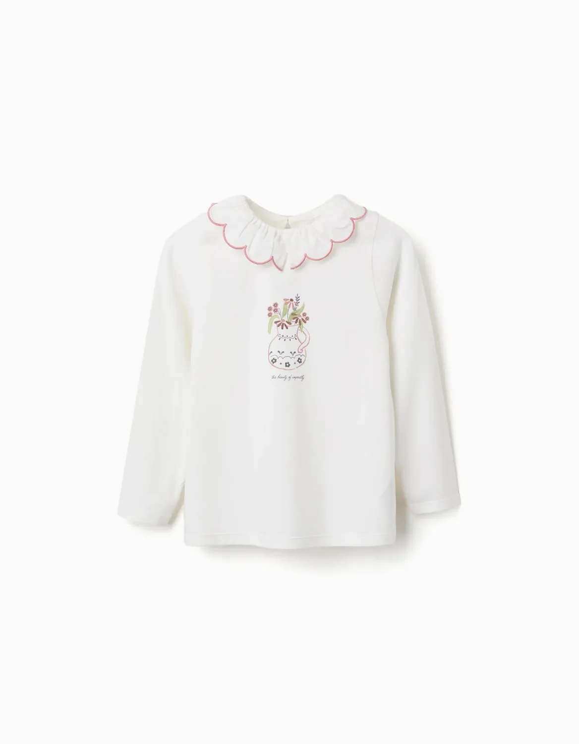 Girls Offwhite Frill Neck Flower Vase Top, Size: 3/4Y, Style: 3108128704