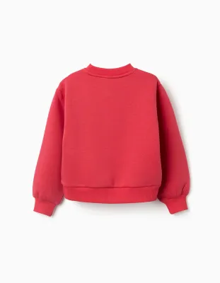 Girls Red Sweatshirt with Embossed Flower