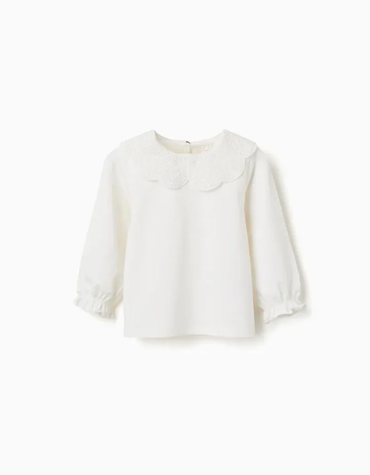 Baby Girls Offwhite Broderie Anglaise Collared Top, Size: 6/9M, Style: 31082400041
