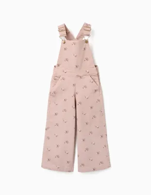 Girls Wide Leg Dusty Pink Floral Pattern Dungarees