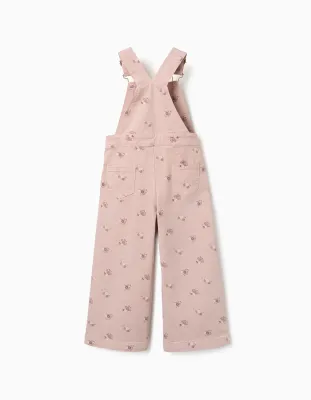 Girls Wide Leg Dusty Pink Floral Pattern Dungarees