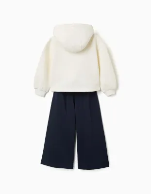 Girls Navy/Offwhite Wide Leg Jogging Set