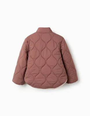 Girls Latte Quilted Jacket with Plush Lining