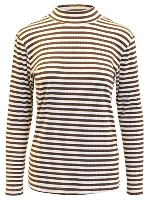 Brandtex Striped Turtleneck Top | Chocolate Brown | 40066