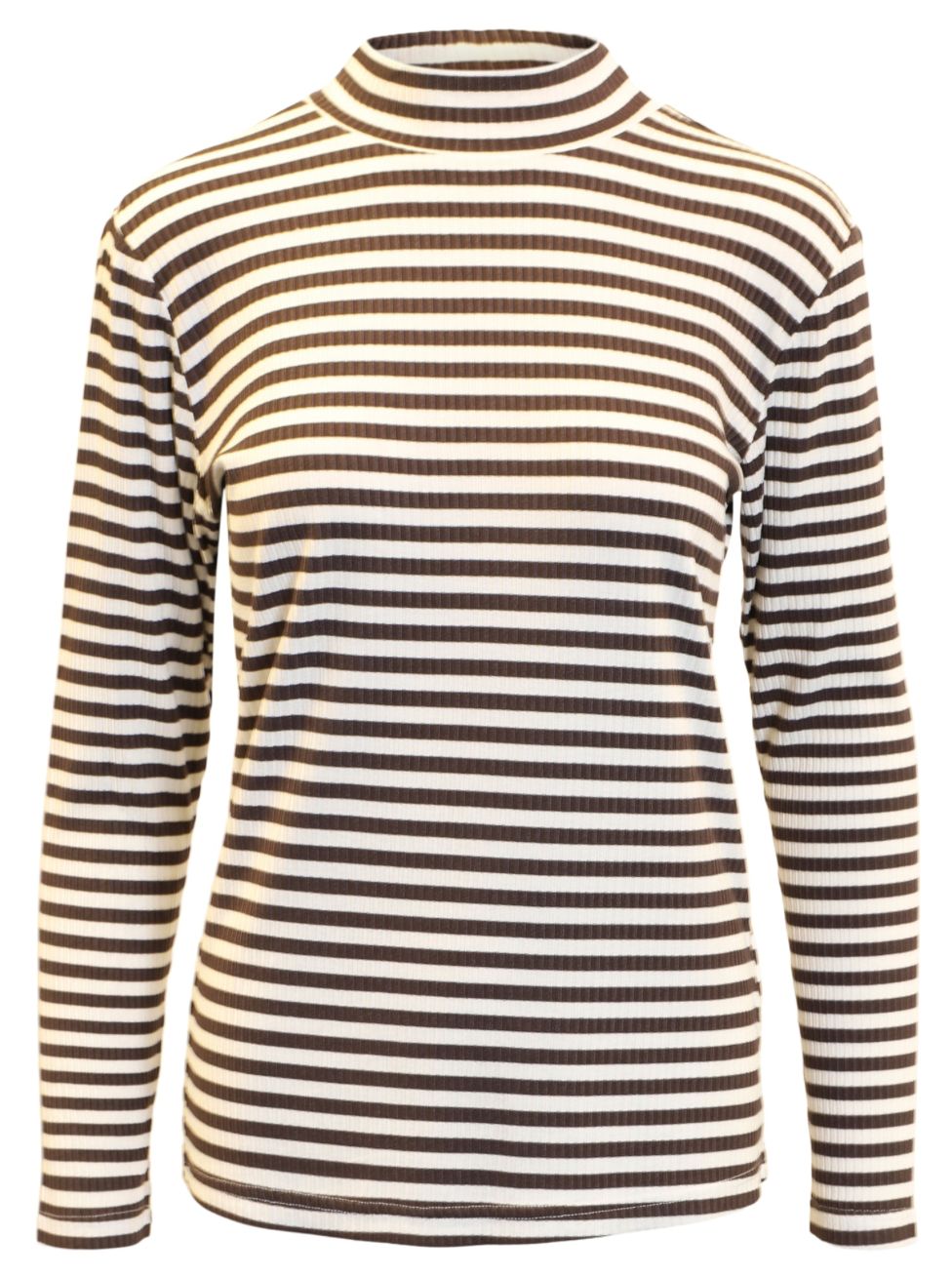 Brandtex Striped Turtleneck Top | Chocolate Brown | 40066, Size: S