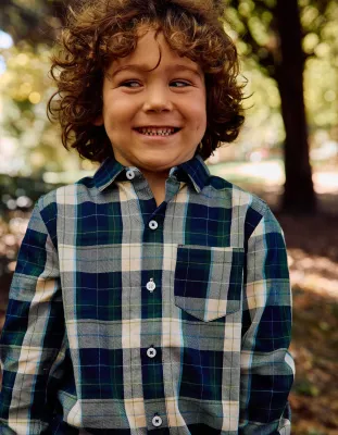 Boys Blue Green Long Sleeve Check Shirt