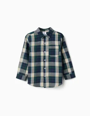 Boys Blue Green Long Sleeve Check Shirt