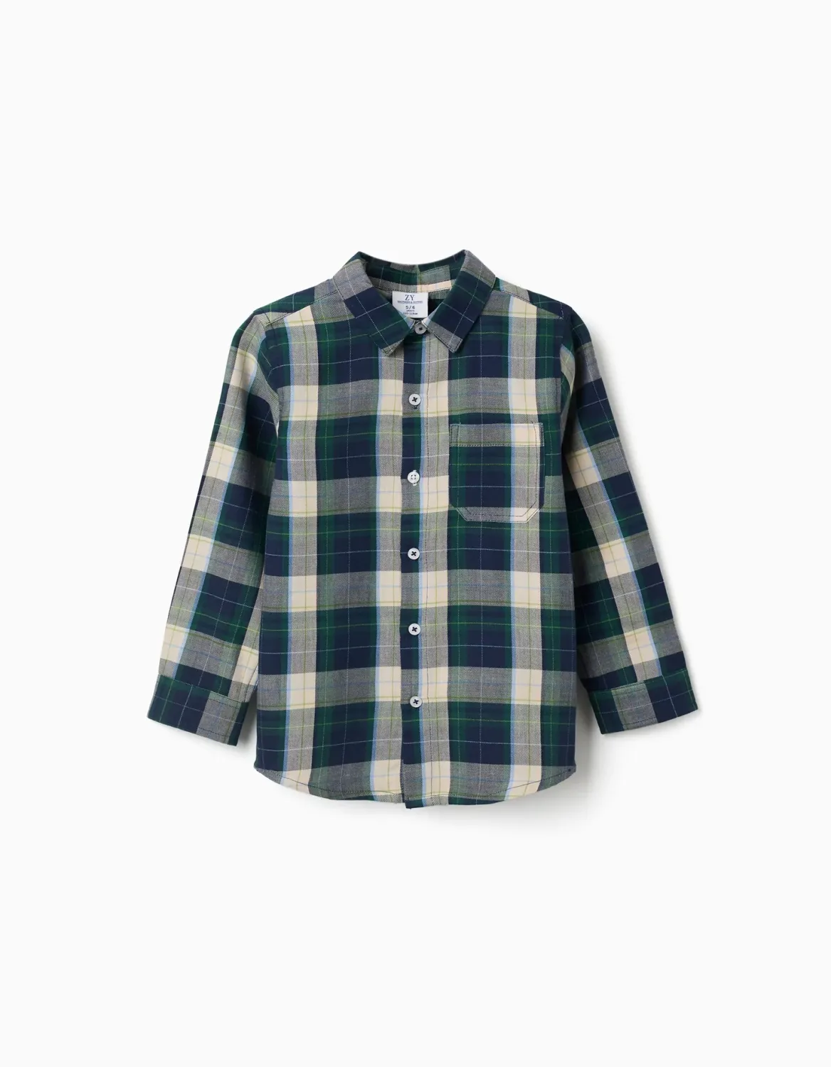 Boys Blue Green Long Sleeve Check Shirt, Size: 3/4Y, Style: 31082100006