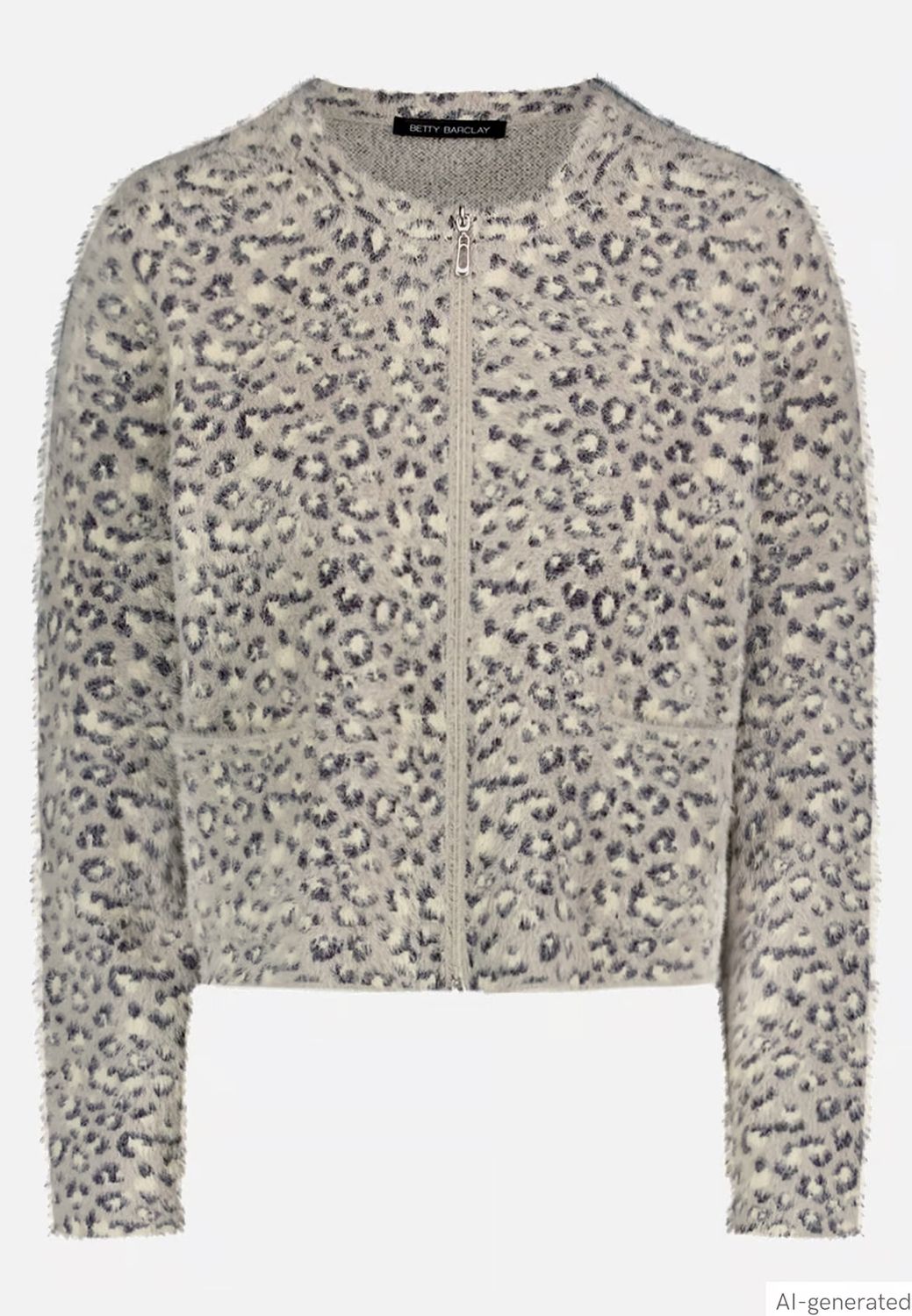 Betty Barclay Animal Print Fluffy Cardigan - Grey/Taupe, Size: 10, Style: 5514/2056
