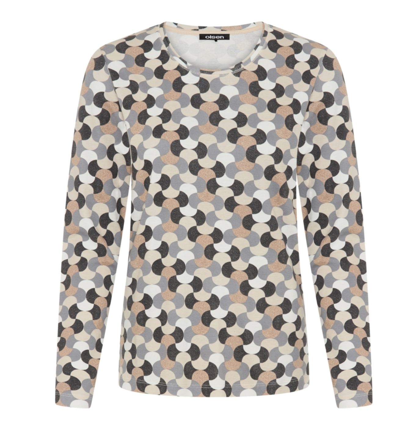Mountain Resort Almond Beige AOP Long Sleeve Top | 11105522, Size: 10
