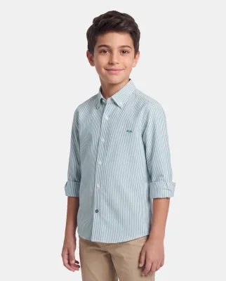 Boy's Green Striped Oxford Shirt