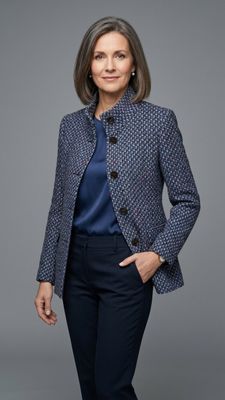 3/4 High Collar Tweed Style Jacket