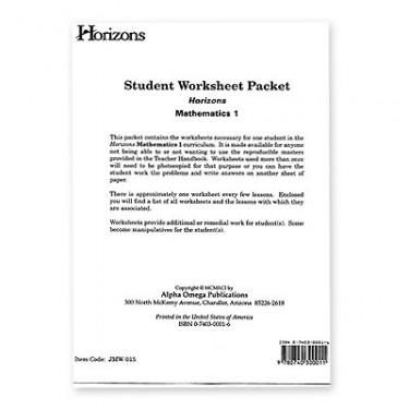 Horizons Math 1 Student Worksheet Packet