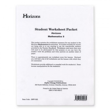 Horizons Math 3 Student Worksheet Packet