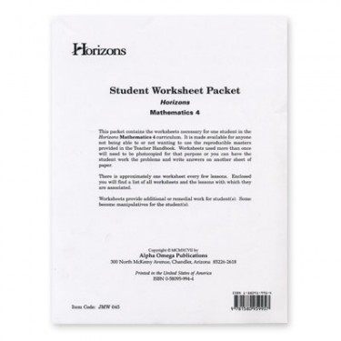 Horizons Math 4 Student Worksheet Packet