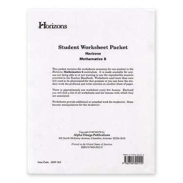 Horizons Math 6 Student Worksheet Packet