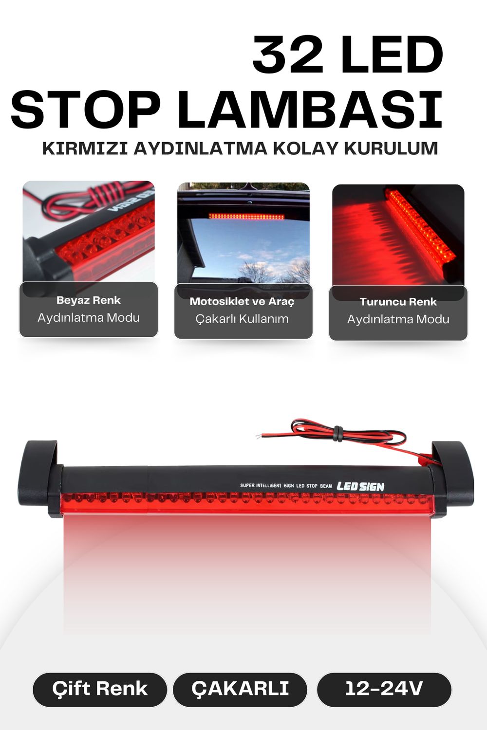 Arka Fren Lambası 32 Ledli Pmx Araç Cam Içi 3.stop Lambası 12v Kırmızı