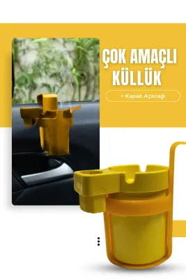 Sarı Araç içi Askılıklı Çakmaklık Bölmeli Soda Açacaklı Poşet Askılı Küllük