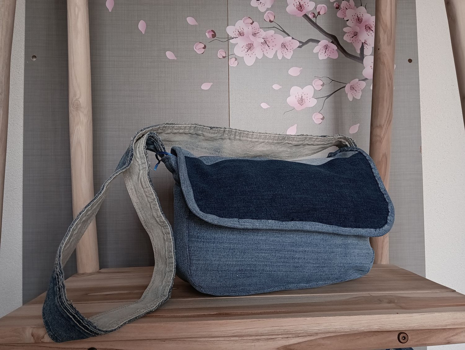 Sac en jeans bandoulière "oiseau"