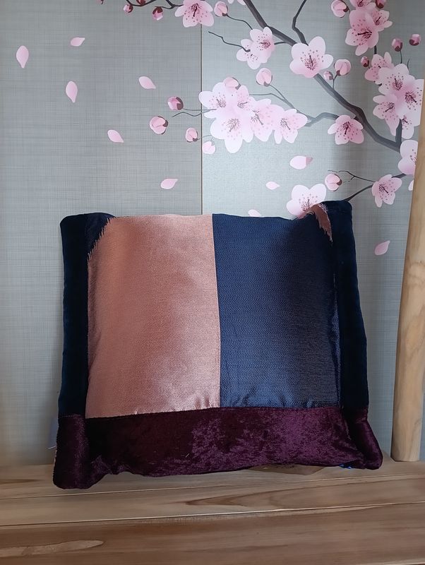 Housse de coussin velours "bleu/rose"