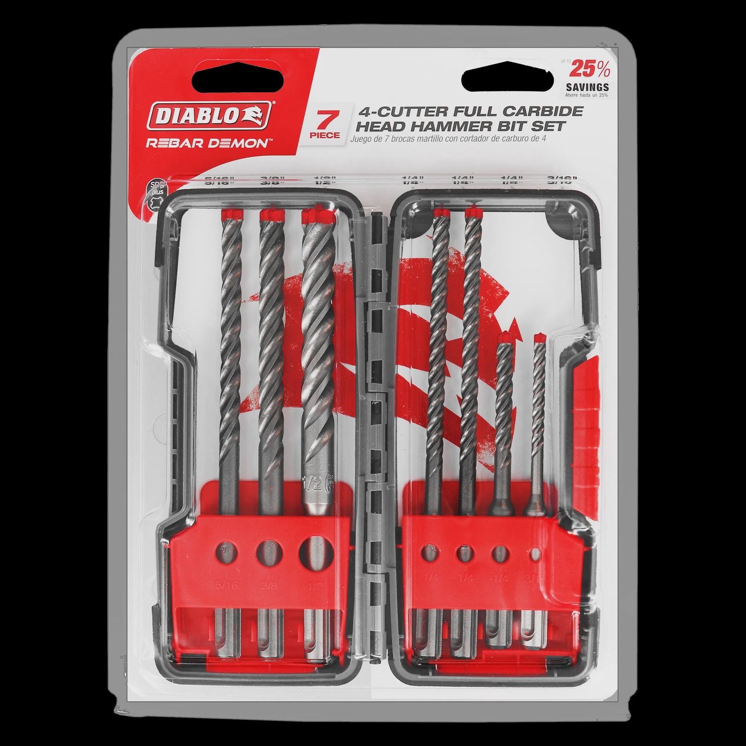 DIABLO - 4-Cutter SDS+ Full Carbide Masonry Bit 7pc Set