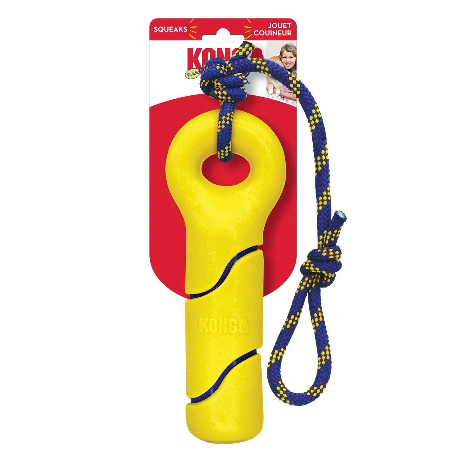KONG TOY SQZ TENNIS BUOY W/ROPE LG