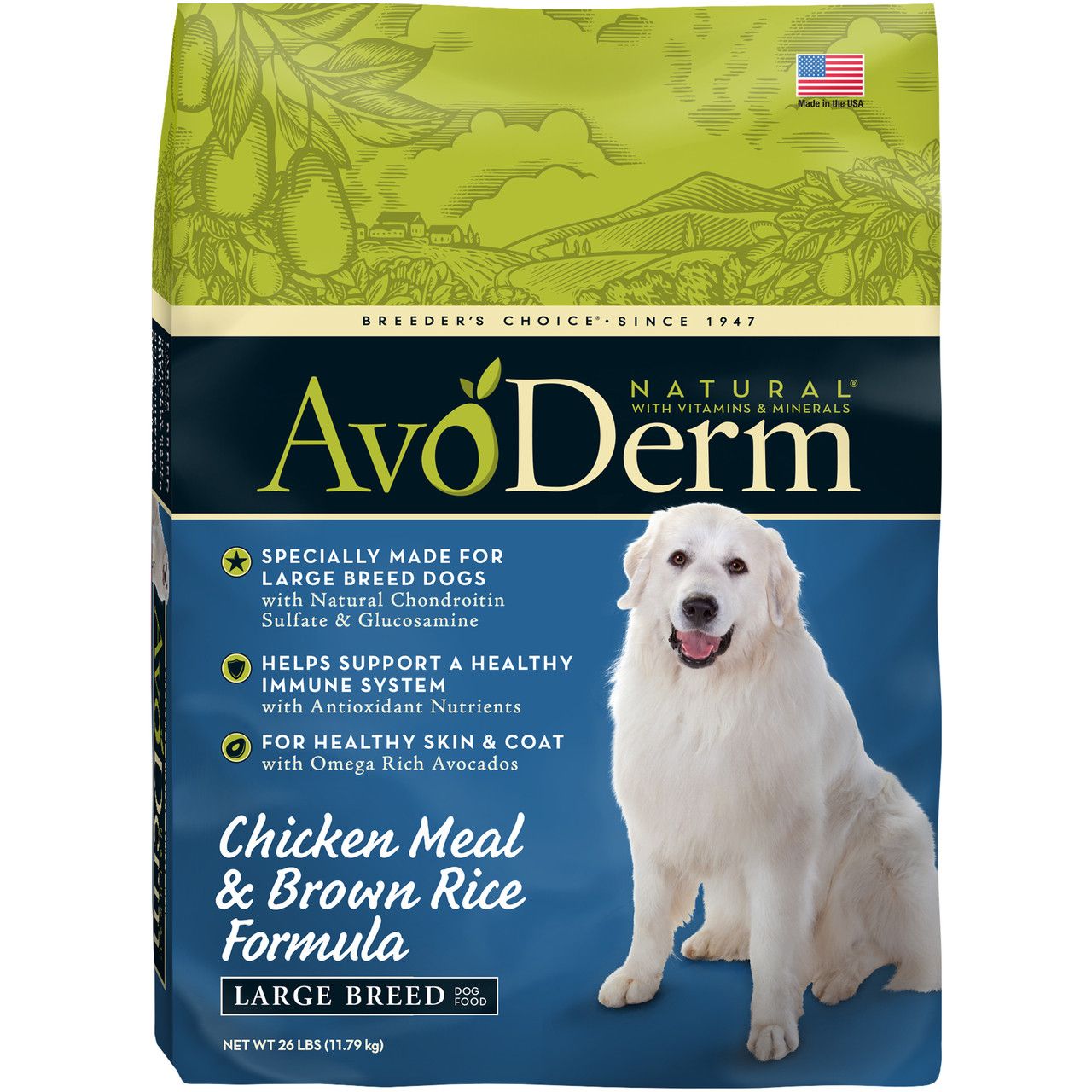 AVODERM DOG NAT LG BRD CHK/RC 26#