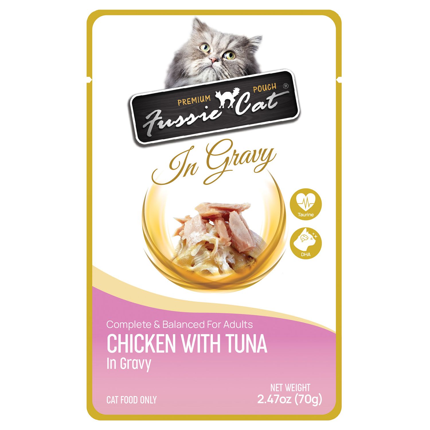 FUSSIE CAT POUCH CHK/TNA GRAVY 2.47OZ