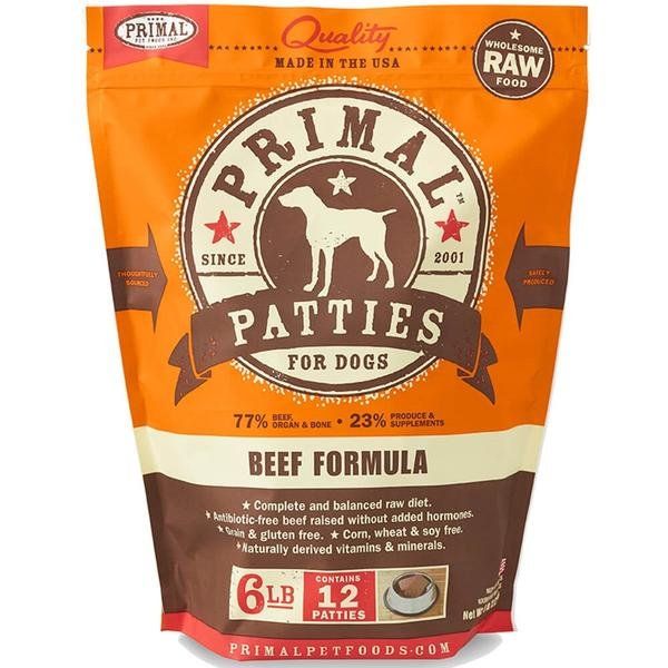 PRIMAL DOG FRZN BEEF PATTIES 6#