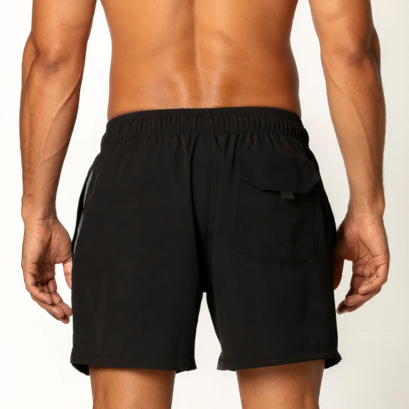 Men's Quick-Dry Solid Black Shorts with Adjustable Waist and Pockets