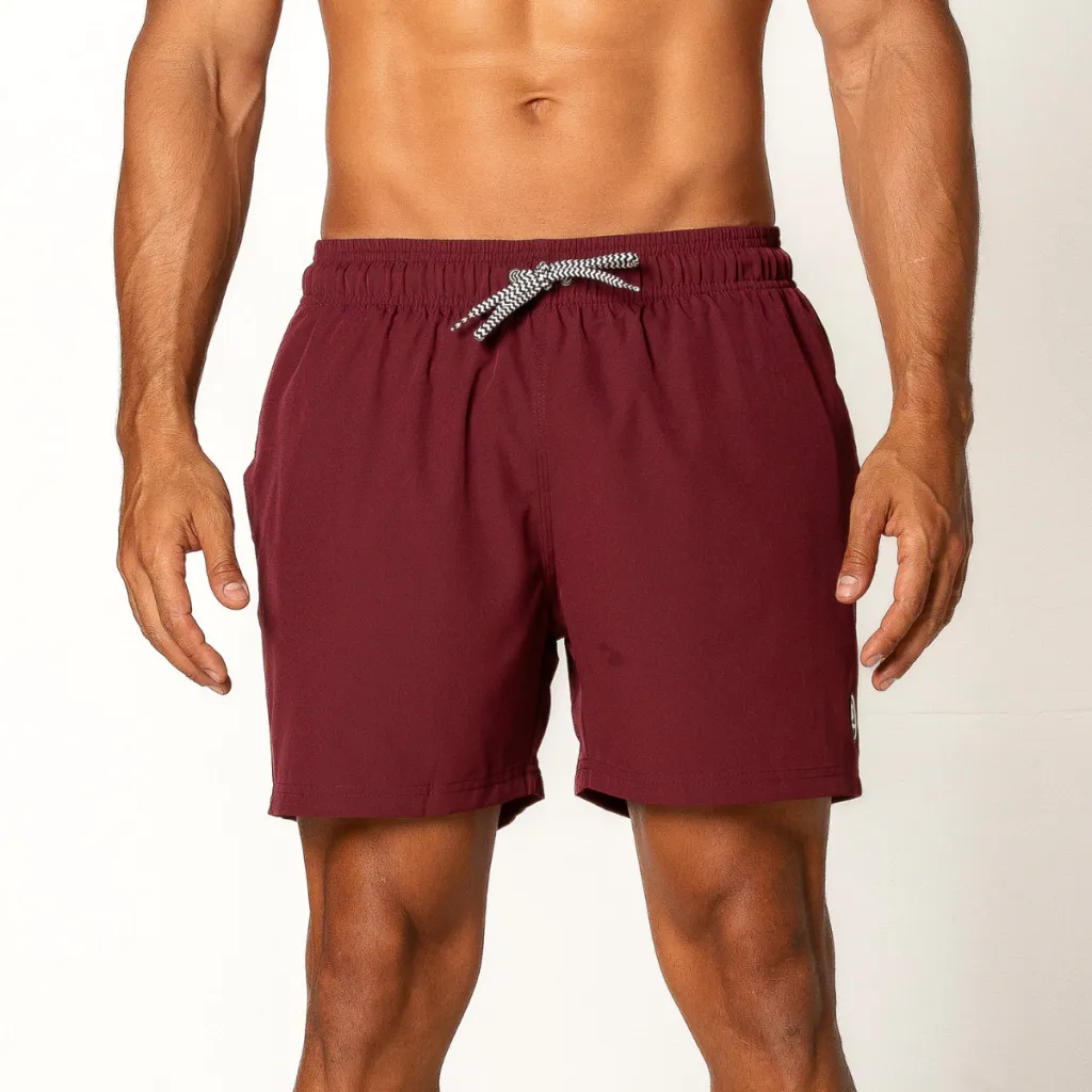 Special Edition Wine Red Athletic Shorts - Perfect for Everyday and Sports Activities, with Elastic Waist and Handy Pockets