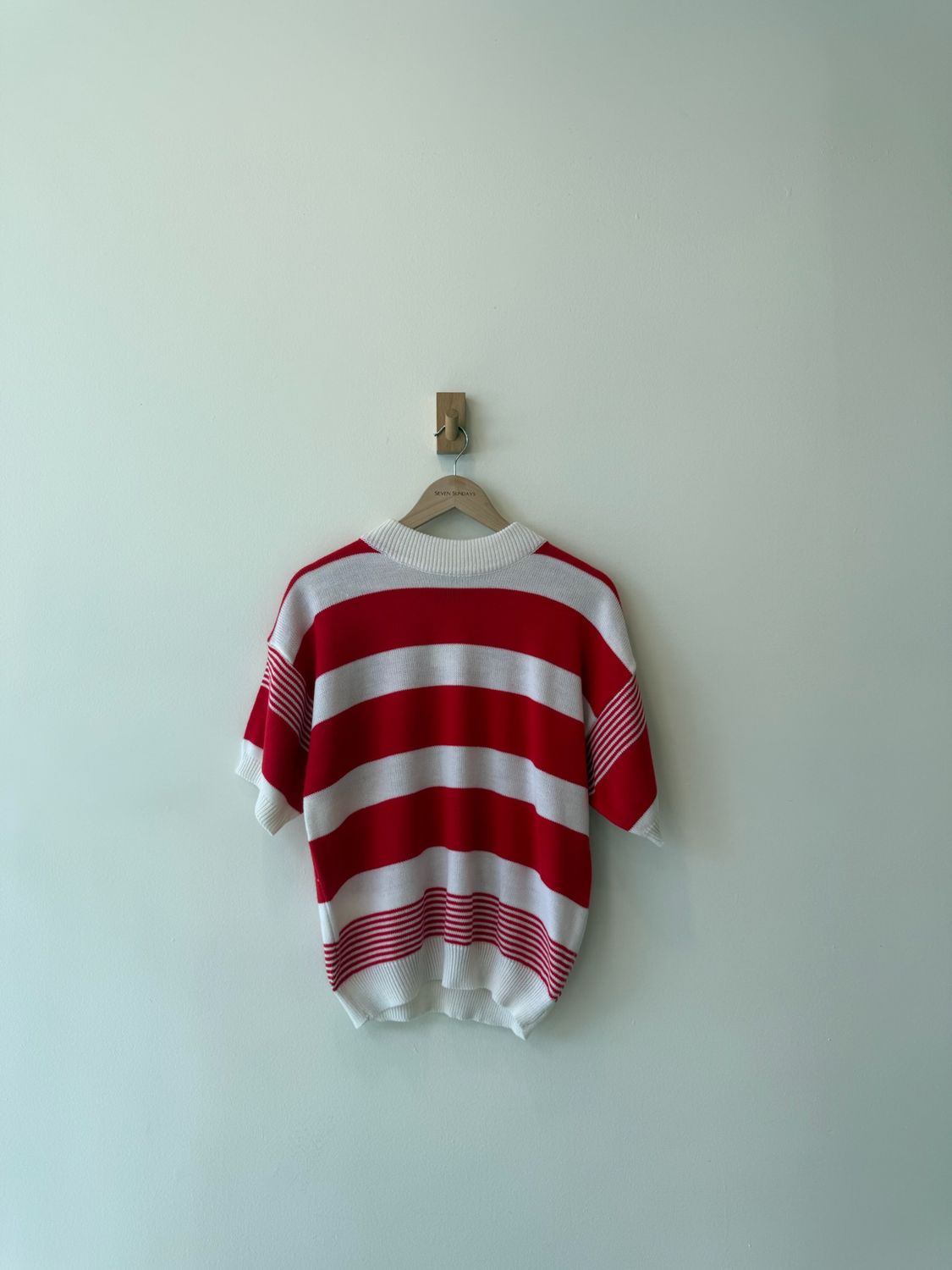 1A3 - Red Striped Short Sleeve Knit Top 90s 