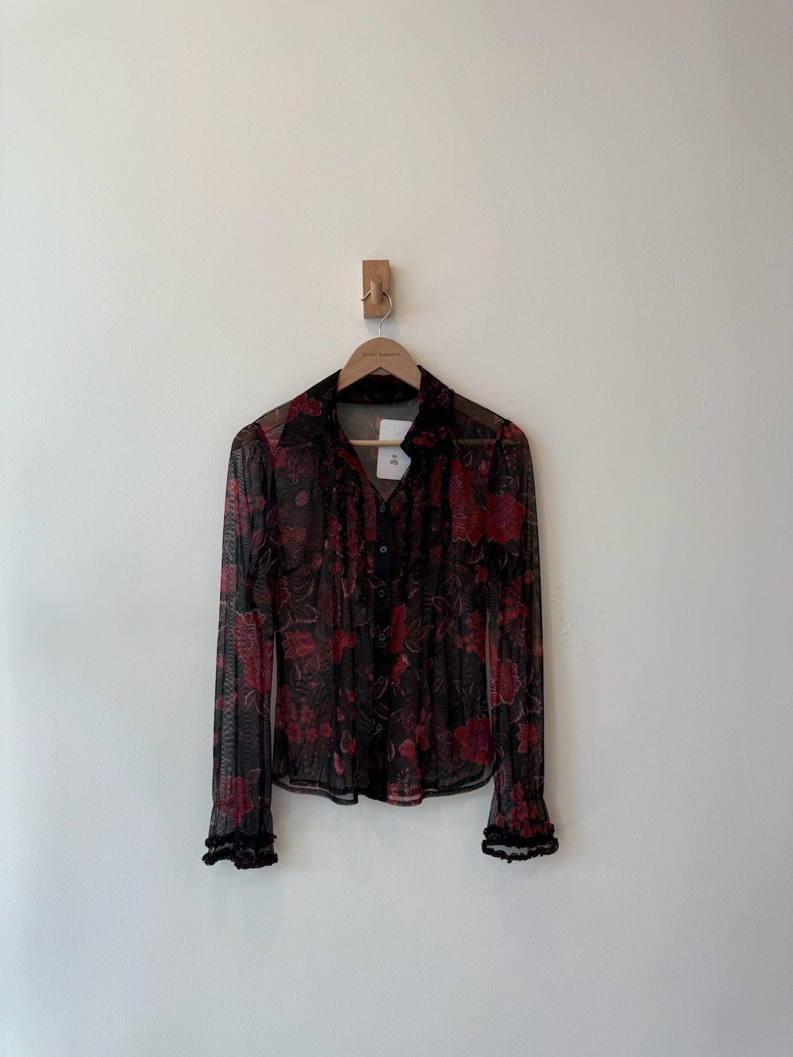 1A3 - Sheer Floral Print Button Blouse 