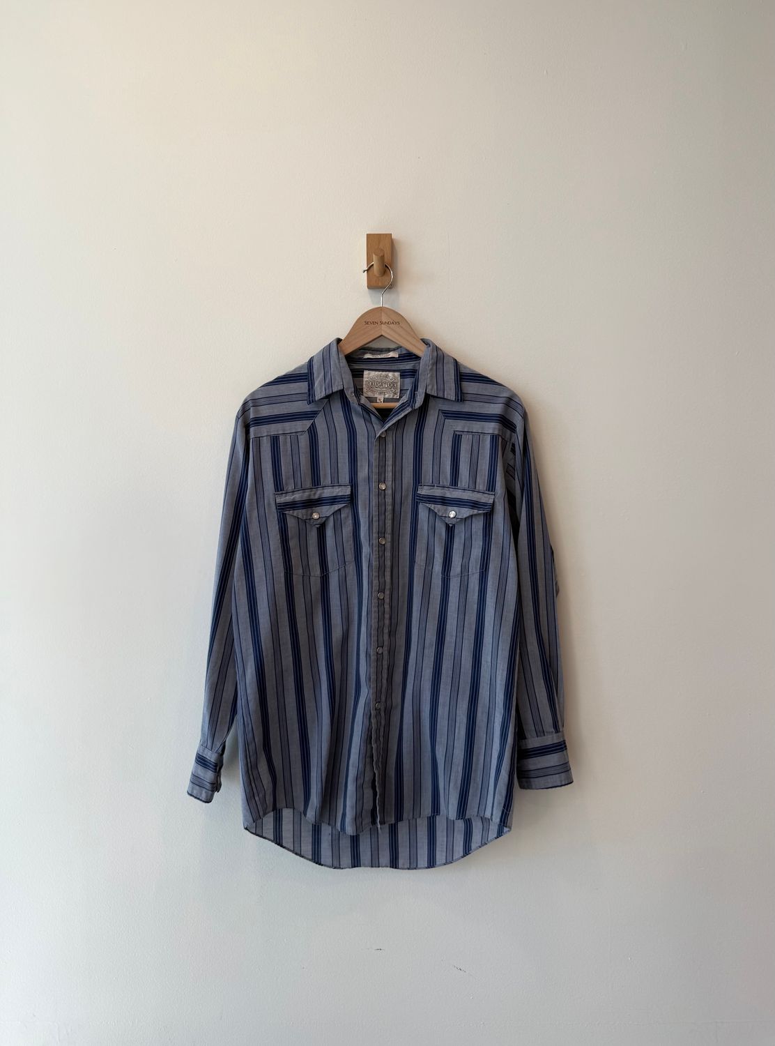 1A4 - Navy Blue Striped Western Button Shirt 90s