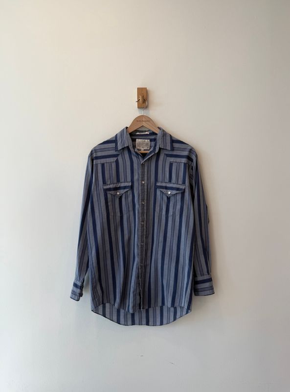 1A4 - Navy Blue Striped Western Button Shirt 90s