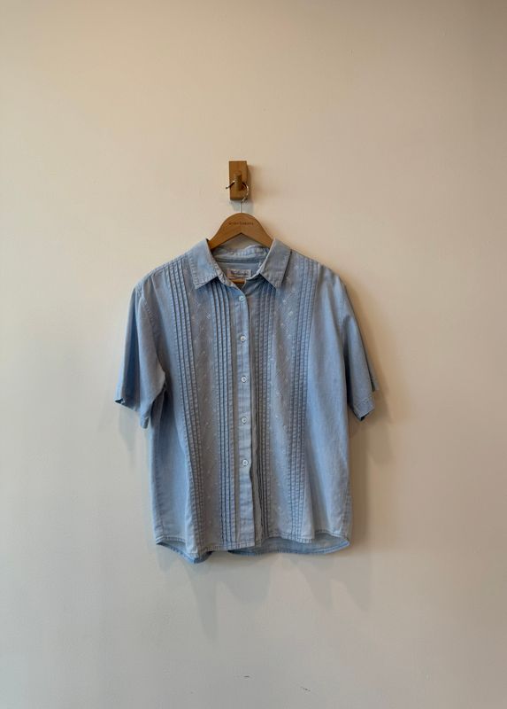 1A3 - Pleated Denim Short Sleeve Button Shirt