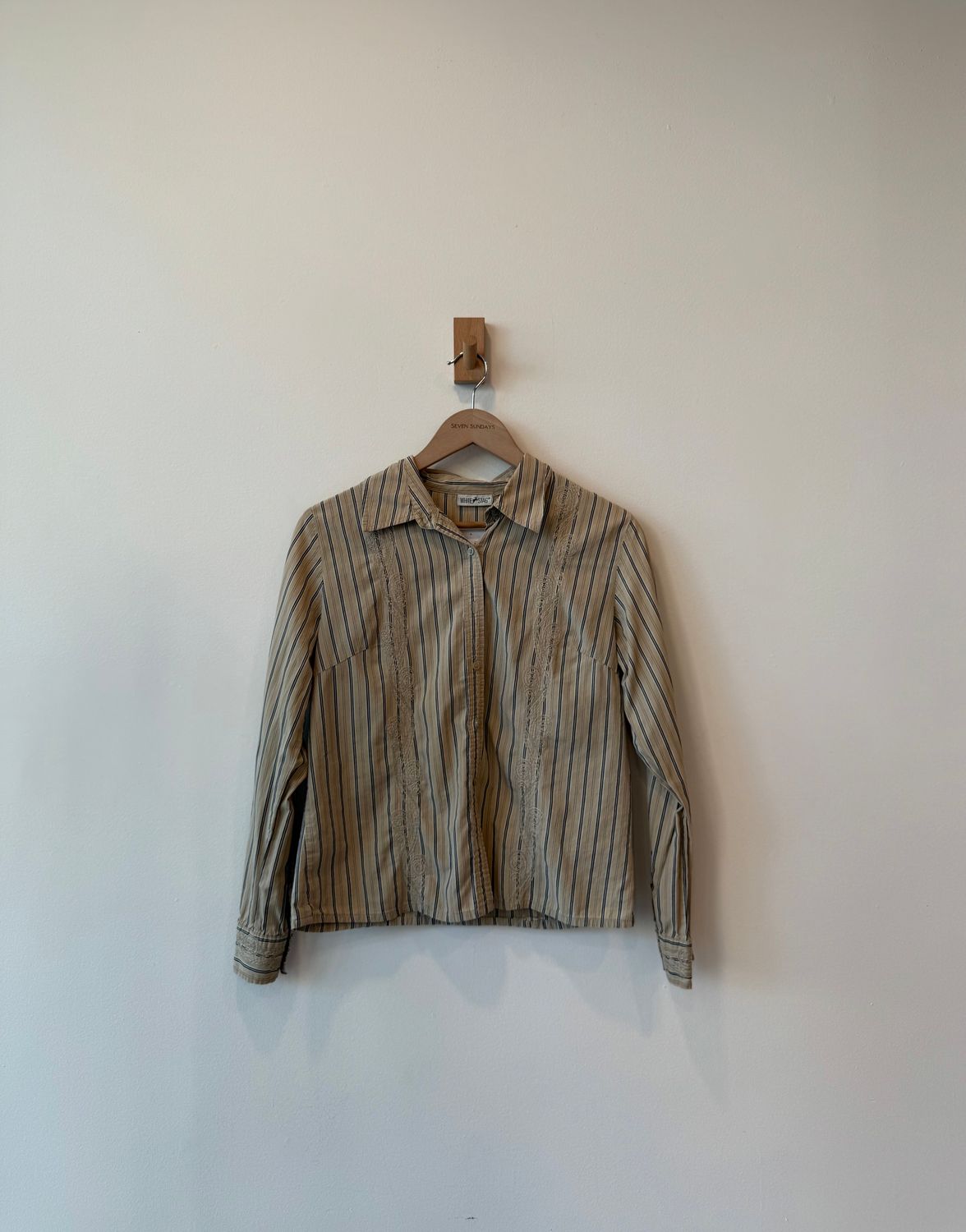 1A4 - White Stag Embroidered Pinstripe Cropped Button Shirt 