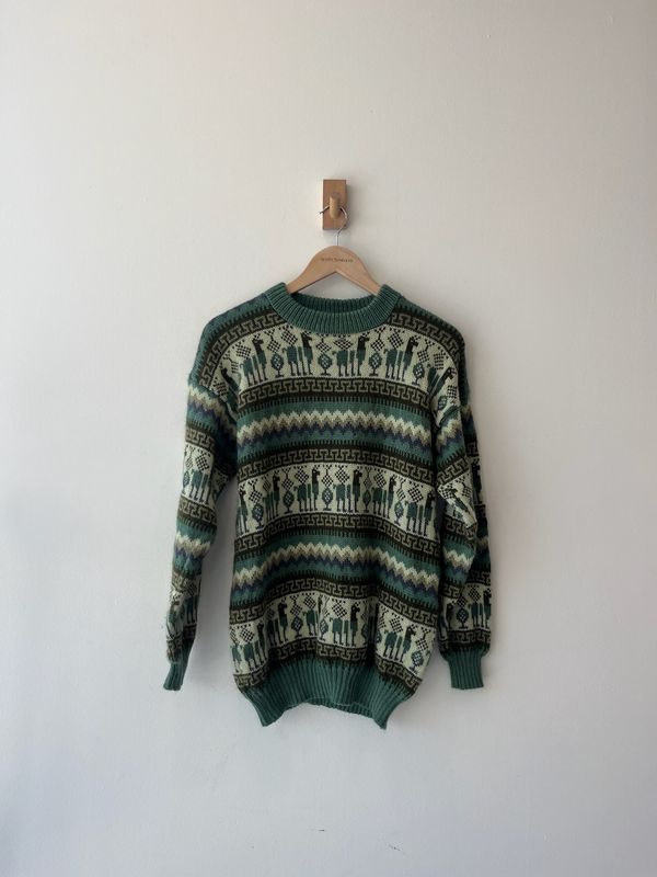 1A6 - Grn Pattern Knit Sweater 90s