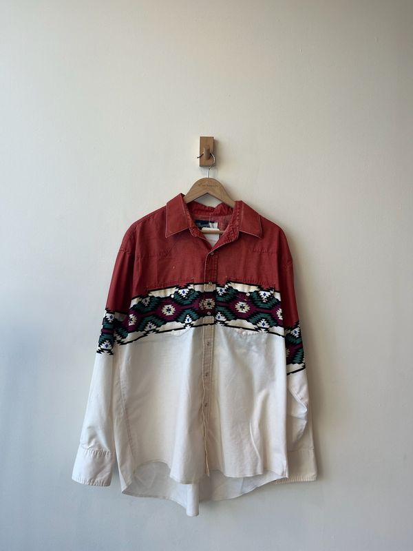 1A7 - Wrangler Navajo Pattern Western Button Shirt 90s