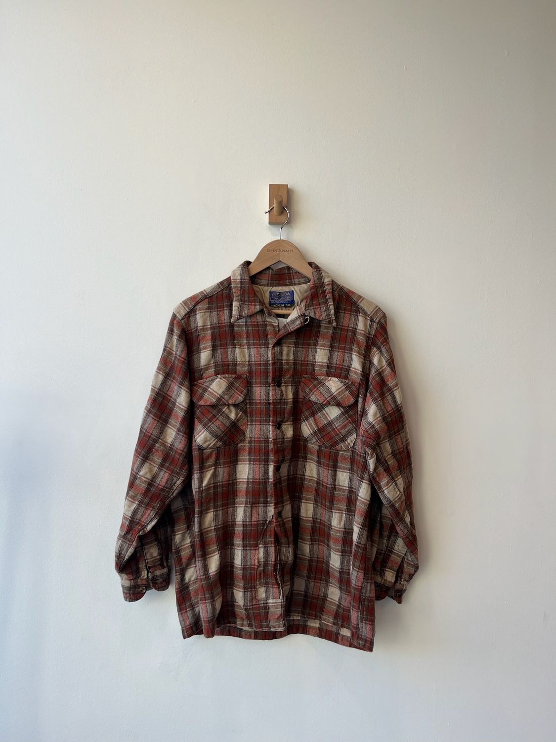 1A7 - Pendleton Plaid Wool Repaired Button Shirt