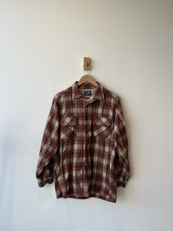 1A7 - Pendleton Plaid Wool Repaired Button Shirt