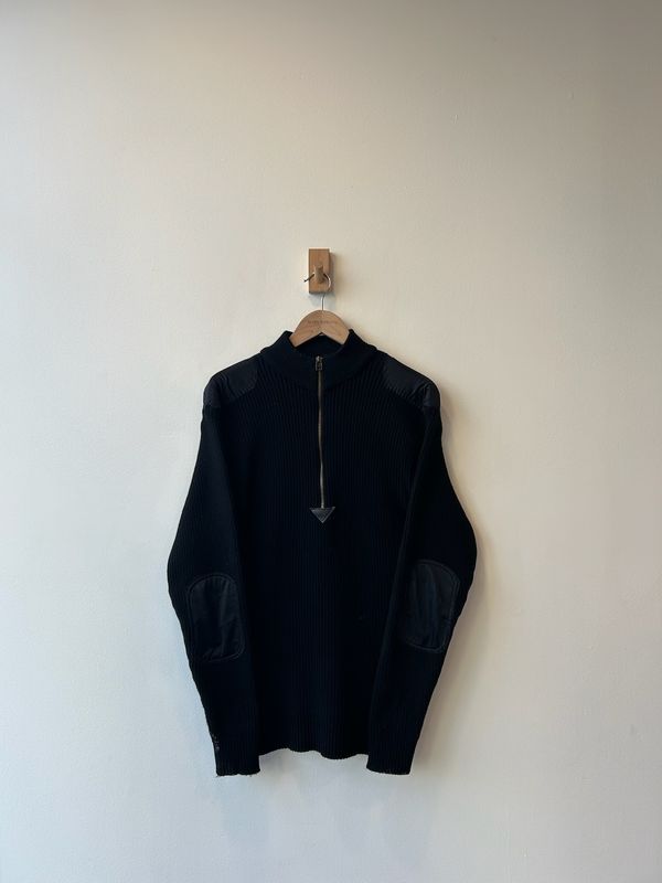 1A7 - Blk Paneled Rib Knit 1/4 Zip Sweater 90s