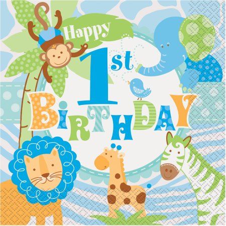 LN 1ST BDAY BLUE SAFARI 20CT