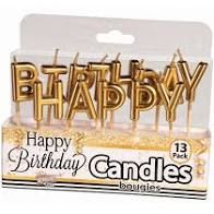 GOLD HAPPY BIRTHDAY LTR CANDLE