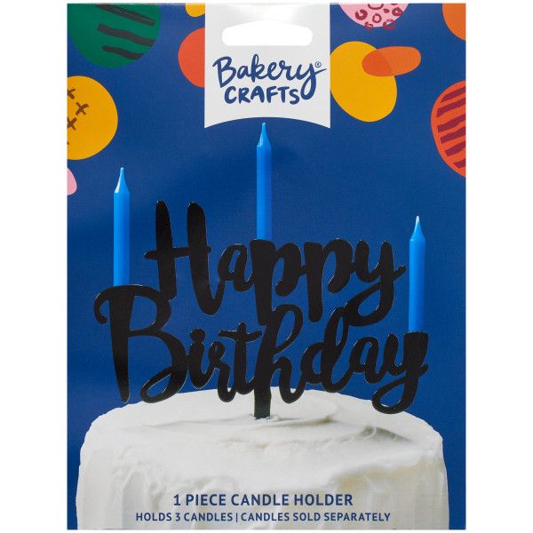 HAPPY BDAY CANDLE HOLDER-BLK